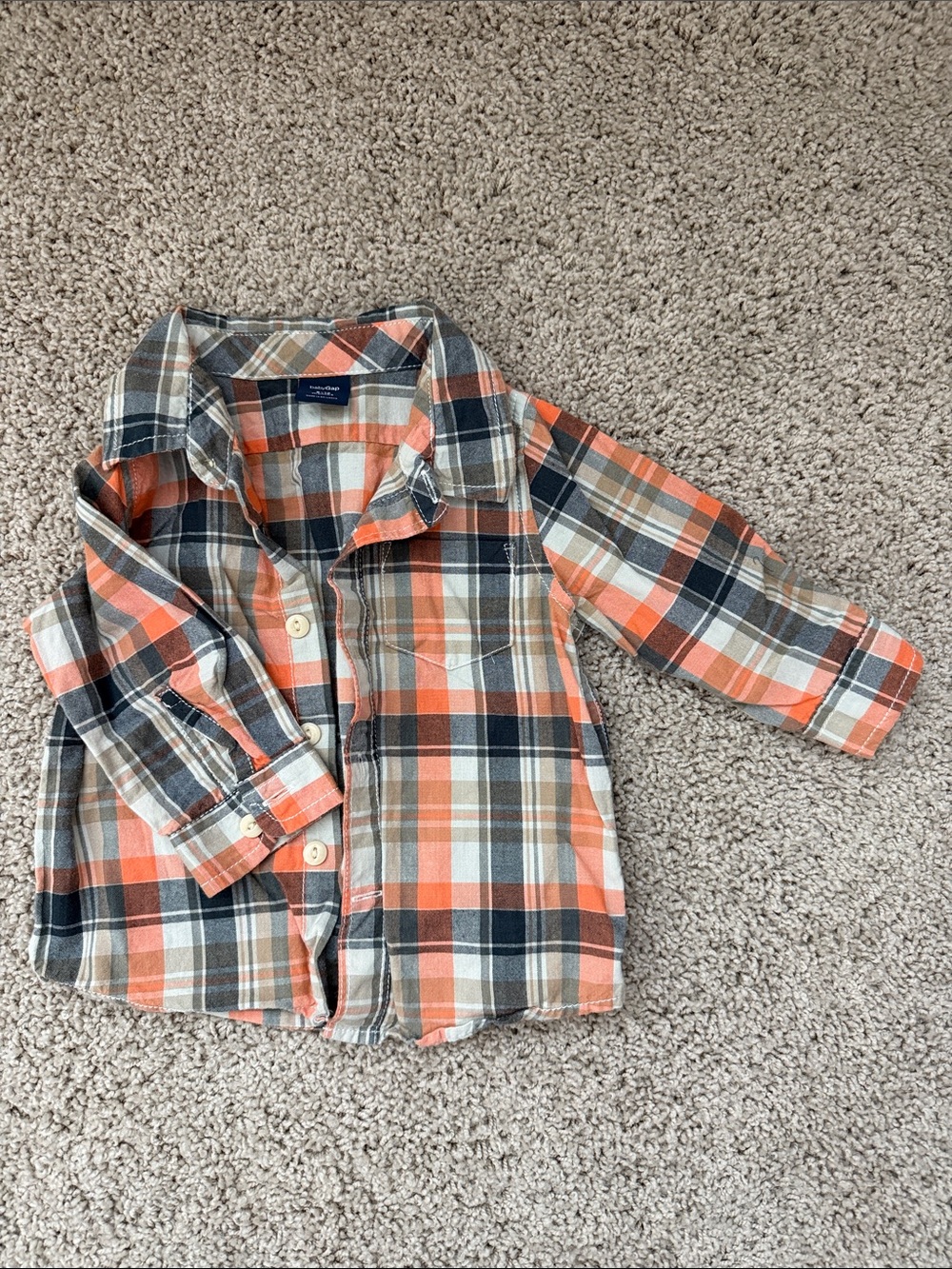 Gap Kids Plaid Button-Down Shirt - Orange, Navy & Cream